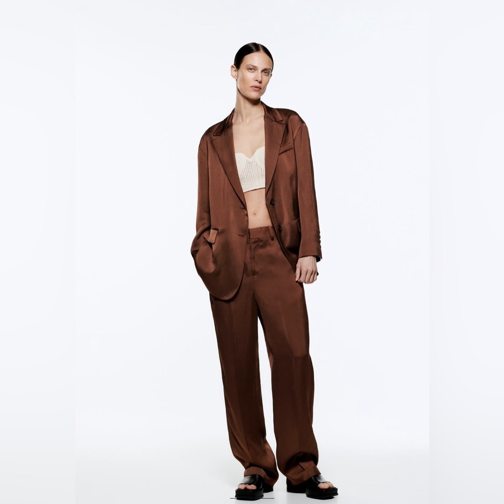Zara Suit - Blazer and pants shiny brown pre-owned